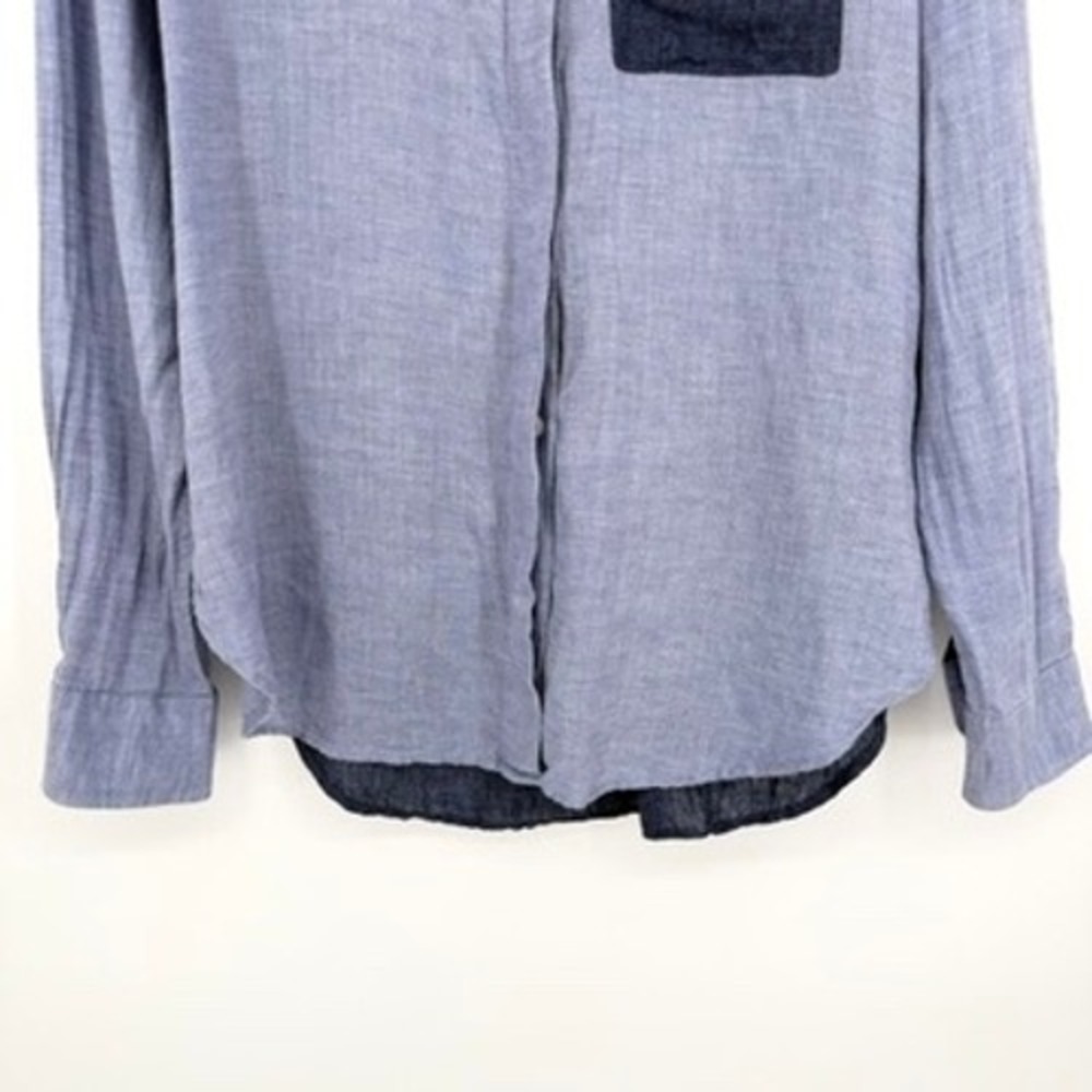 Reiss Lianna Linen Colorblock Button Down Shirt Blue Long Sleeve Lightweight 2 - Picture 10 of 16